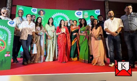 Ishaa Looks Stunning In A Red Sari At The BIG Green Durga Campaign