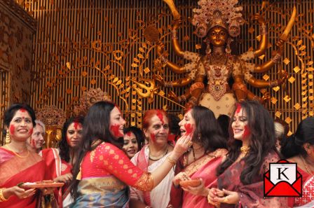 Celebrities Attend Sindur Khela at Chaltabagan Lohapatty Durga Puja