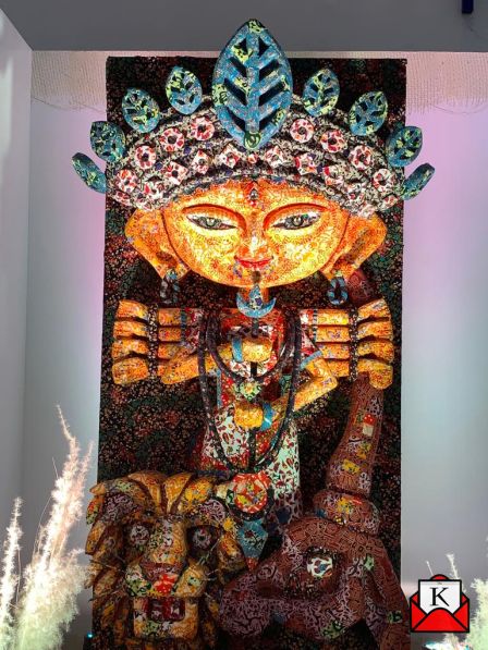 Durga Idol Made From Fabric Unveiled At Techno India Group